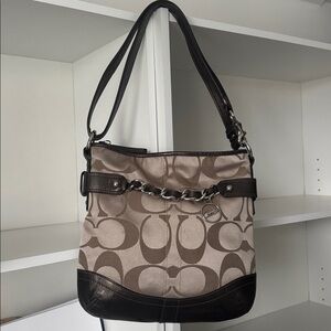 Coach Signature C Shoulder Bag in Beige and Brown EUC